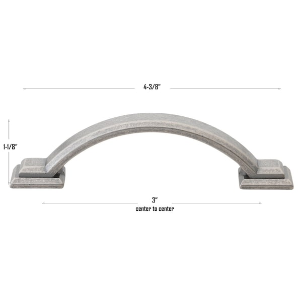 Gliderite Hardware 3 in. Center to Center Weathered Nickel Arched Square Cabinet Pull - 4355-WN, 25PK - 4355-WN-25