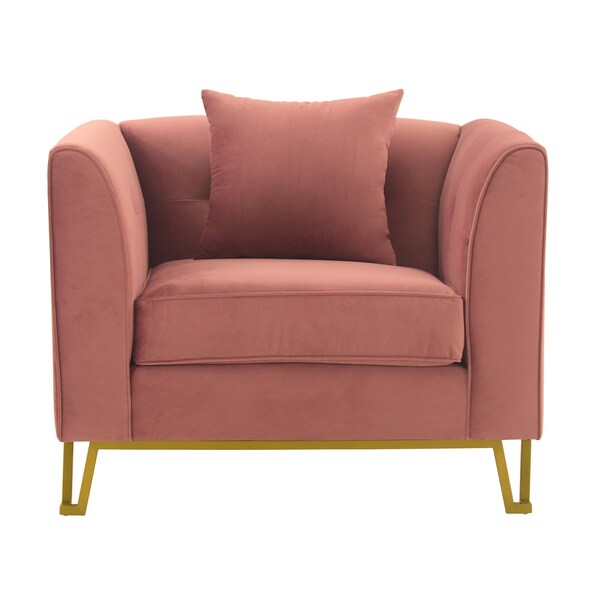 Armen Living Everest Blush Fabric Upholstered Sofa Accent Chair with Brushed Gold Legs - LCEV1BLUSH