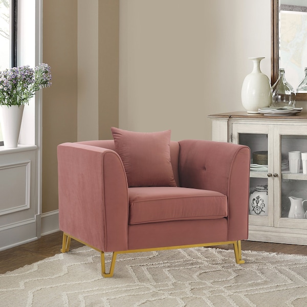 Armen Living Everest Blush Fabric Upholstered Sofa Accent Chair with Brushed Gold Legs - LCEV1BLUSH
