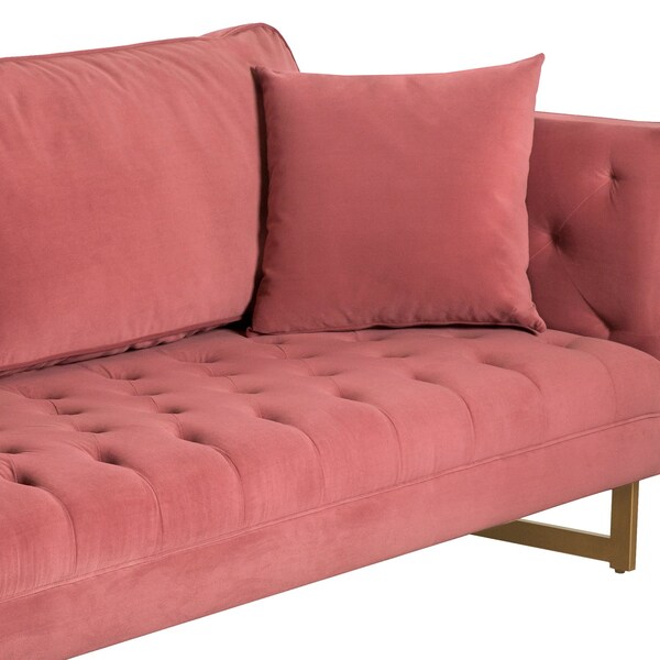 Armen Living Lenox Pink Velvet Modern Sofa with Brass Legs - LCLN3PNK