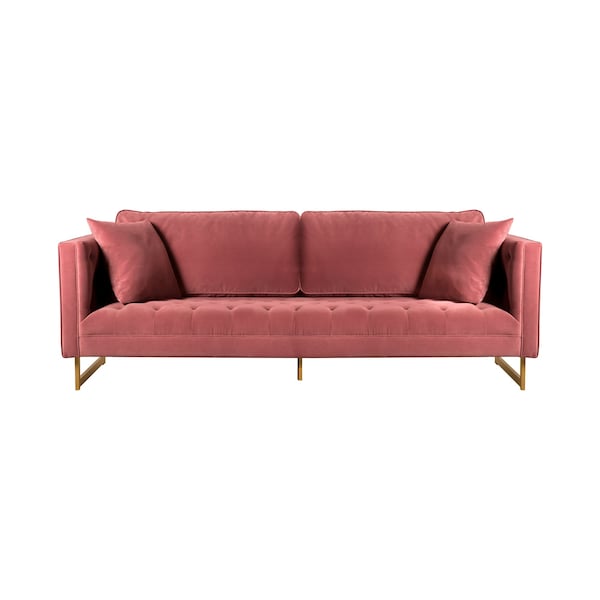 Armen Living Lenox Pink Velvet Modern Sofa with Brass Legs - LCLN3PNK