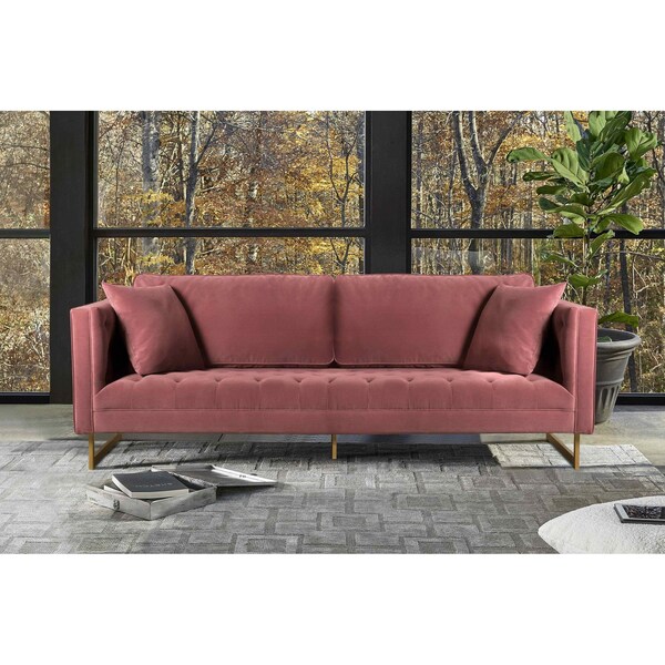 Armen Living Lenox Pink Velvet Modern Sofa with Brass Legs - LCLN3PNK