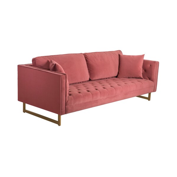 Armen Living Lenox Pink Velvet Modern Sofa with Brass Legs - LCLN3PNK