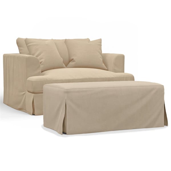 Fine-Line Newport Slipcovered Chair & A Half Sofa with Ottoman Tan - FI3215844