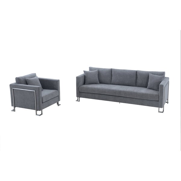 Armen Living Heritage 2 Piece Gray Fabric Upholstered Sofa & Chair Set - SETHTGREY2PC