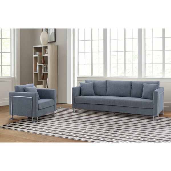 Armen Living Heritage 2 Piece Gray Fabric Upholstered Sofa & Chair Set - SETHTGREY2PC