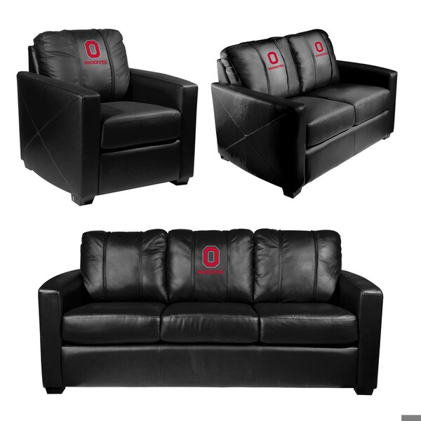 Dreamseat Silver Sofa with Ohio State Block O Buckeyes Logo - XZ7759001SOCDBK-PSCOL11054