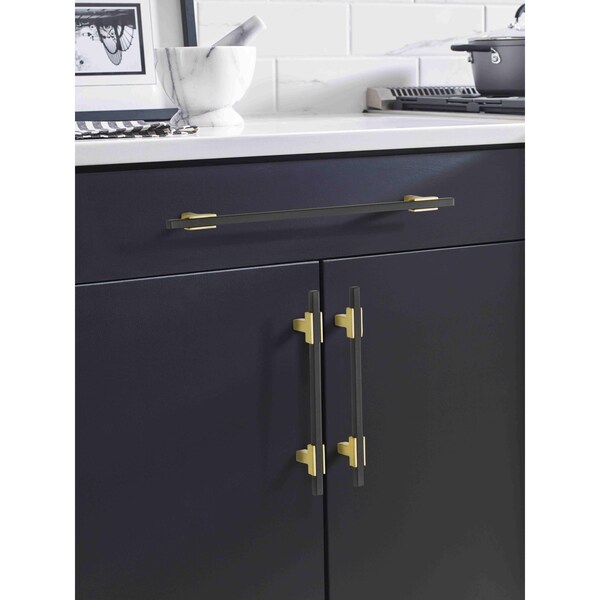 Amerock Urbanite 10-1/16 in 256 mm Center-to-Center Brushed Gold/Matte Black Cabinet Pull - BP778256BGLMB