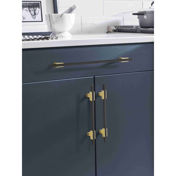 Amerock Urbanite 10-1/16 in 256 mm Center-to-Center Brushed Gold/Matte Black Cabinet Pull - BP778256BGLMB