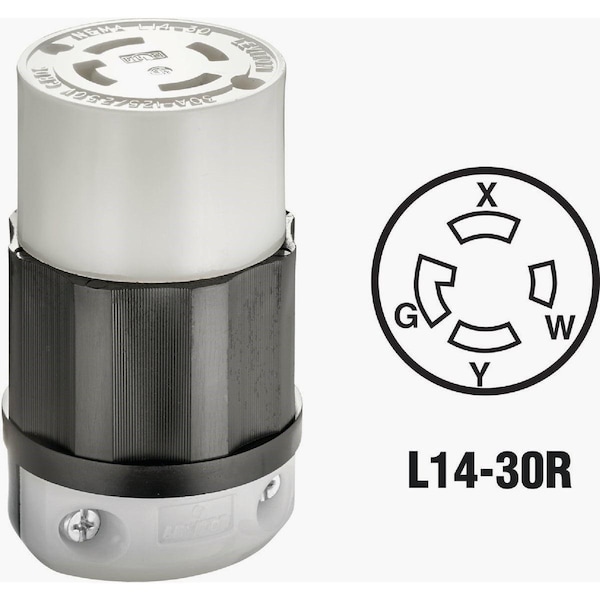 Leviton 30A 125V/250V 4-Wire 3-Pole Industrial Grade Locking Cord Connector - 121-02713-0PB