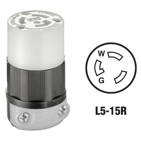 Leviton 15A 125V 3-Wire 2-Pole Industrial Grade Locking Cord Connector - 165-04729-00C