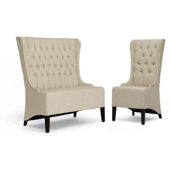 Baxton Studio Vincent Beige Linen Modern Loveseat Bench And Chair Set - 78-4162-4163