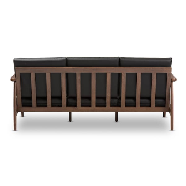 Baxton Studio Venza Walnut Wood Black Faux Leather 3-Seater Sofa - 140-7554