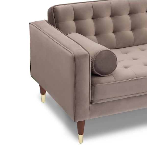Armen Living Somerset Taupe Velvet Mid Century Modern Right Sectional Sofa - LCSMSETAU