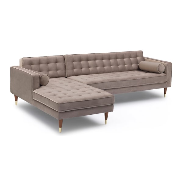 Armen Living Somerset Taupe Velvet Mid Century Modern Right Sectional Sofa - LCSMSETAU