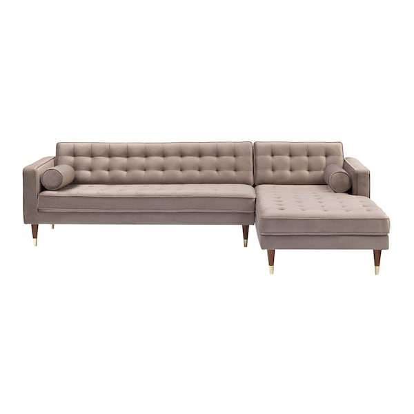 Armen Living Somerset Taupe Velvet Mid Century Modern Right Sectional Sofa - LCSMSETAU