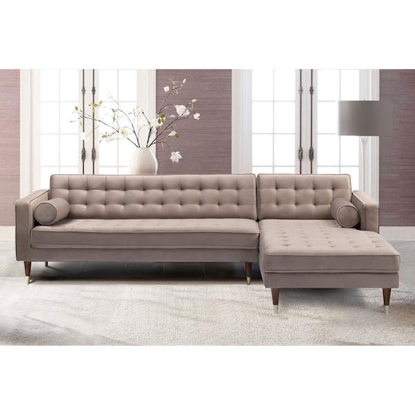 Armen Living Somerset Taupe Velvet Mid Century Modern Right Sectional Sofa - LCSMSETAU