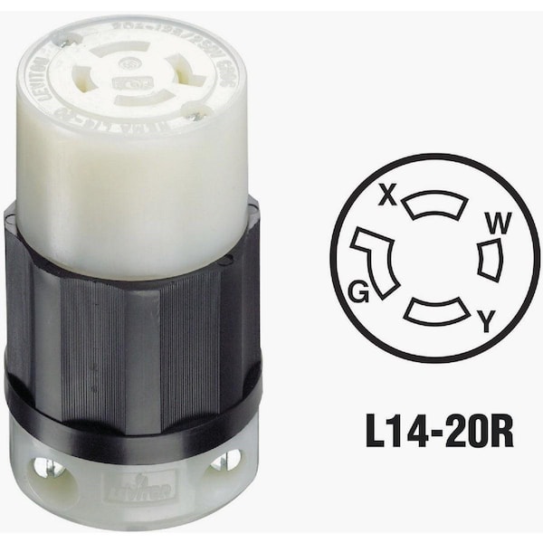 Leviton 20A 125V/250V 4-Wire 3-Pole Industrial Grade Locking Cord Connector - 121-02413-0PB