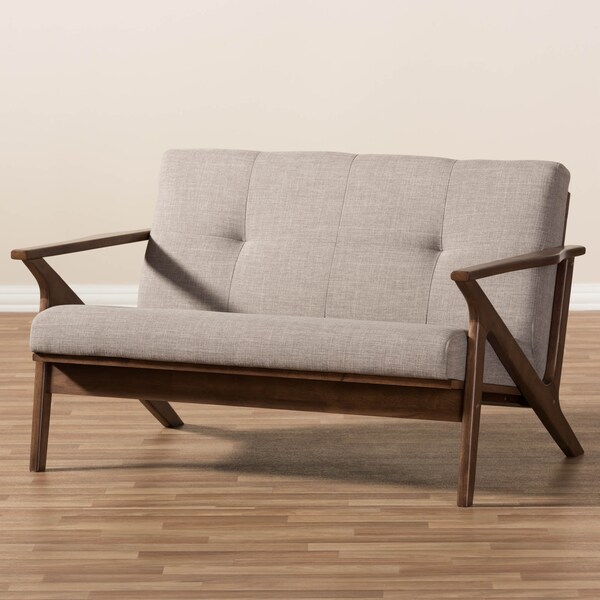 Baxton Studio Bianca Walnut Wood Light Grey Tufted 2-Seater Loveseat - 140-7549
