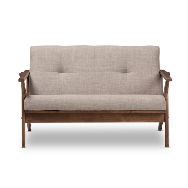 Baxton Studio Bianca Walnut Wood Light Grey Tufted 2-Seater Loveseat - 140-7549