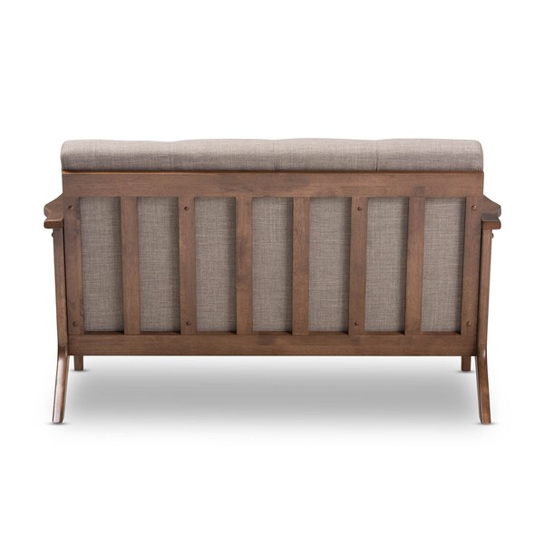 Baxton Studio Bianca Walnut Wood Light Grey Tufted 2-Seater Loveseat - 140-7549