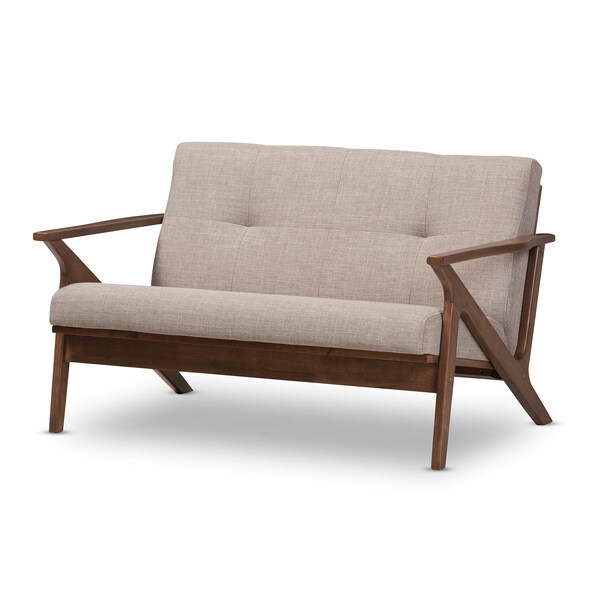 Baxton Studio Bianca Walnut Wood Light Grey Tufted 2-Seater Loveseat - 140-7549