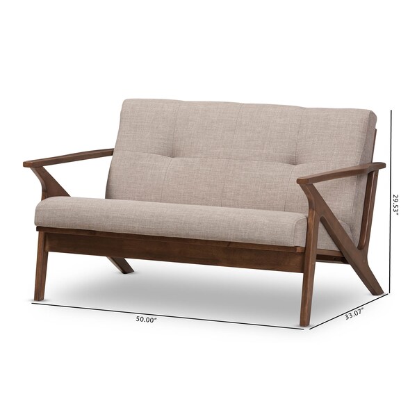 Baxton Studio Bianca Walnut Wood Light Grey Tufted 2-Seater Loveseat - 140-7549