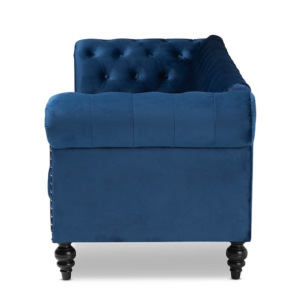 Baxton Studio Emma Navy Blue Velvet Upholstered and Button Tufted Chesterfield Sofa - 163-10309