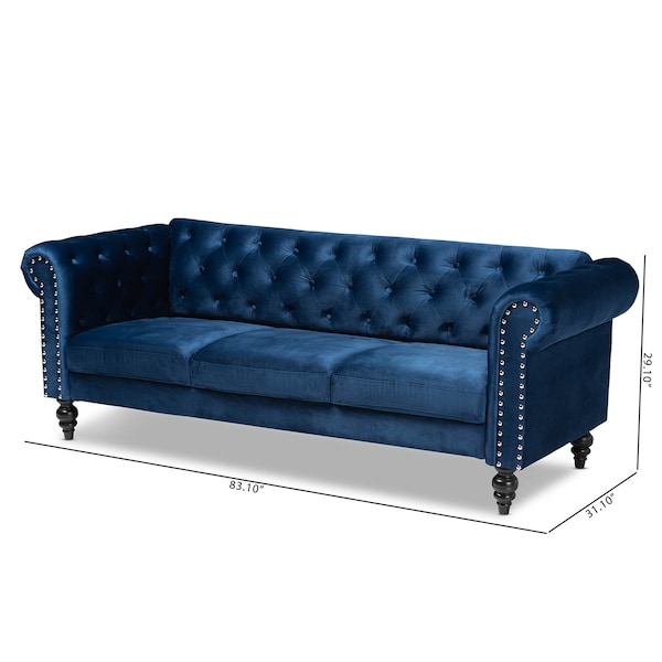 Baxton Studio Emma Navy Blue Velvet Upholstered and Button Tufted Chesterfield Sofa - 163-10309