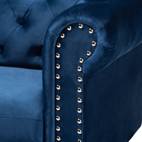 Baxton Studio Emma Navy Blue Velvet Upholstered and Button Tufted Chesterfield Sofa - 163-10309