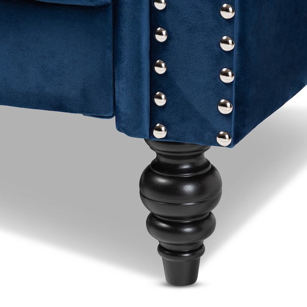 Baxton Studio Emma Navy Blue Velvet Upholstered and Button Tufted Chesterfield Sofa - 163-10309