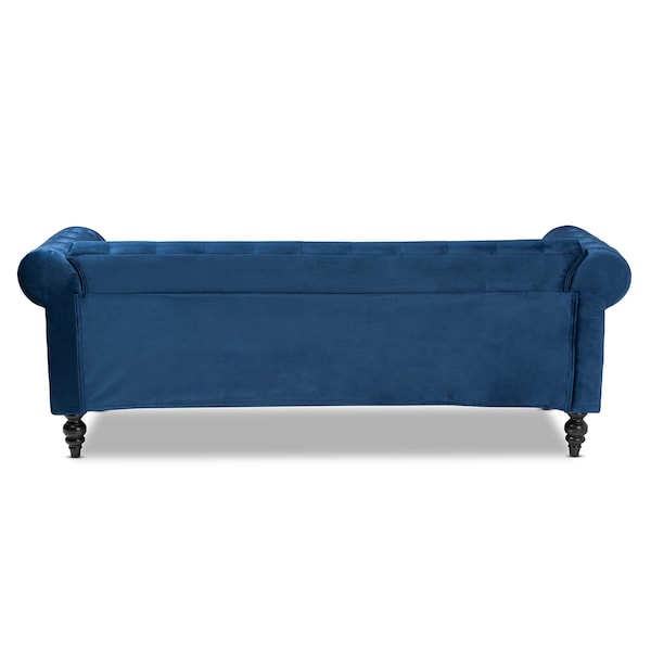 Baxton Studio Emma Navy Blue Velvet Upholstered and Button Tufted Chesterfield Sofa - 163-10309