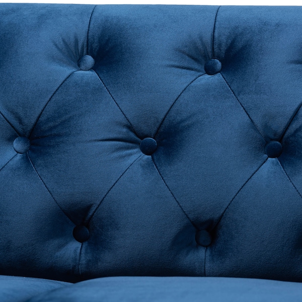Baxton Studio Emma Navy Blue Velvet Upholstered and Button Tufted Chesterfield Sofa - 163-10309