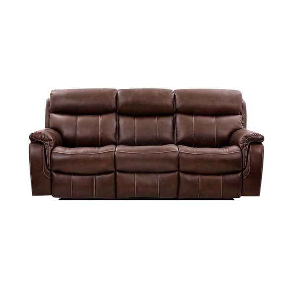 Armen Living Montague Dual Power Headrest and Lumbar Support Reclining Sofa in Genuine Brown Leather - LCMN3BR