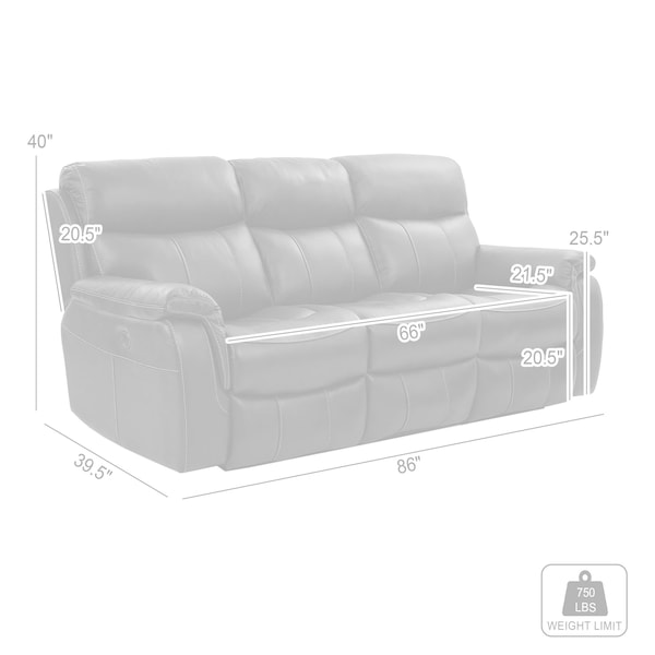 Armen Living Montague Dual Power Headrest and Lumbar Support Reclining Sofa in Genuine Brown Leather - LCMN3BR
