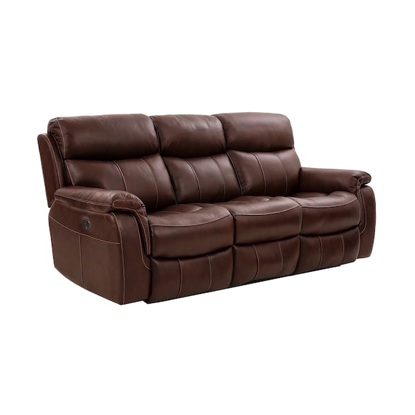 Armen Living Montague Dual Power Headrest and Lumbar Support Reclining Sofa in Genuine Brown Leather - LCMN3BR