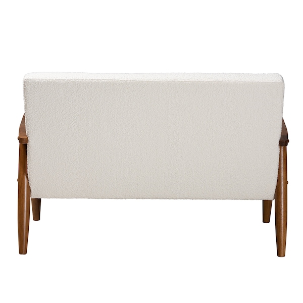Baxton Studio Stratton Mid-Century Modern Cream Boucle Fabric and Walnut Brown Finished Wood Loveseat - 228-12961-ZORO