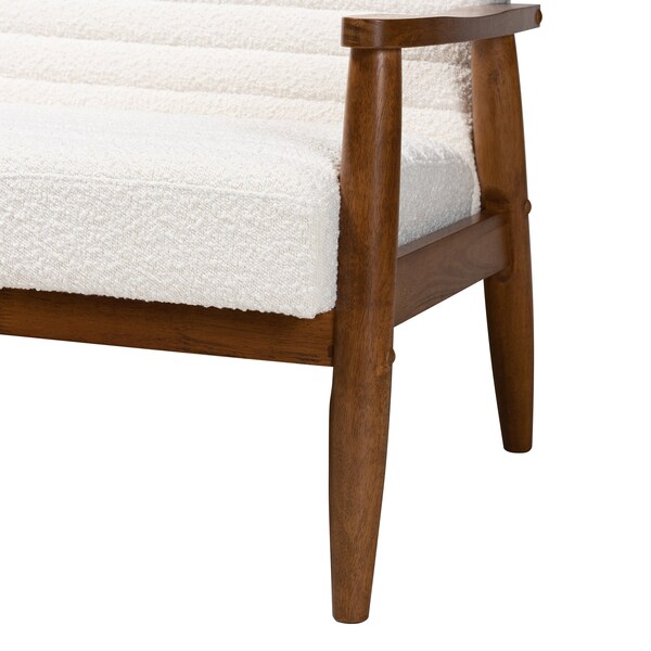 Baxton Studio Stratton Mid-Century Modern Cream Boucle Fabric and Walnut Brown Finished Wood Loveseat - 228-12961-ZORO