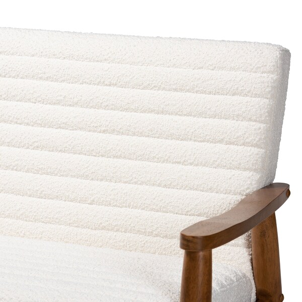 Baxton Studio Stratton Mid-Century Modern Cream Boucle Fabric and Walnut Brown Finished Wood Loveseat - 228-12961-ZORO