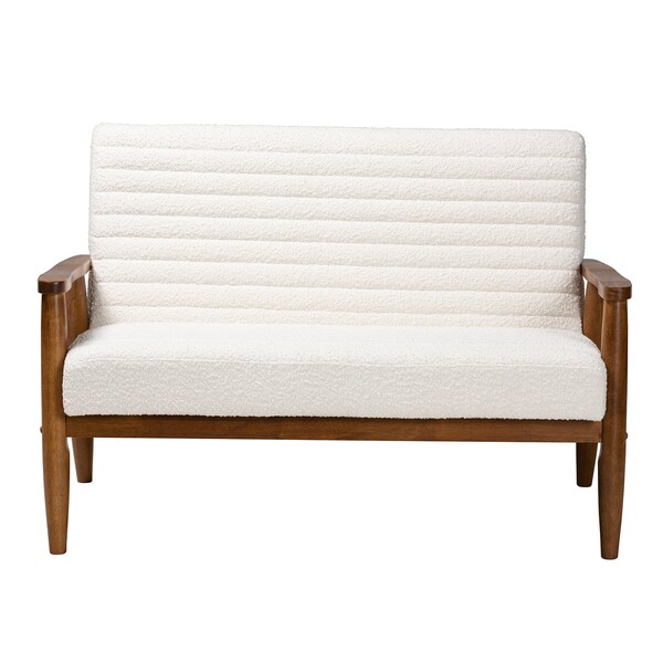 Baxton Studio Stratton Mid-Century Modern Cream Boucle Fabric and Walnut Brown Finished Wood Loveseat - 228-12961-ZORO