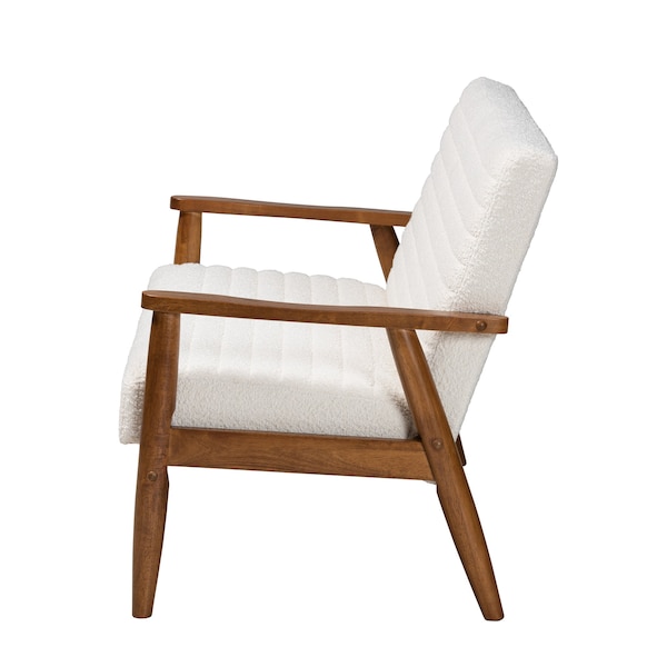 Baxton Studio Stratton Mid-Century Modern Cream Boucle Fabric and Walnut Brown Finished Wood Loveseat - 228-12961-ZORO