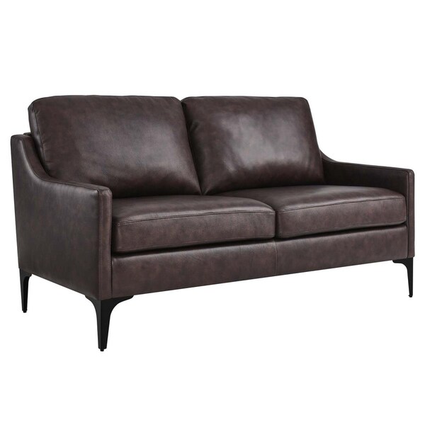 Modway Furniture 27-33.5 x 32 x 58.5 in. Corland Leather Loveseat, Brown - EEI-6020-BRN