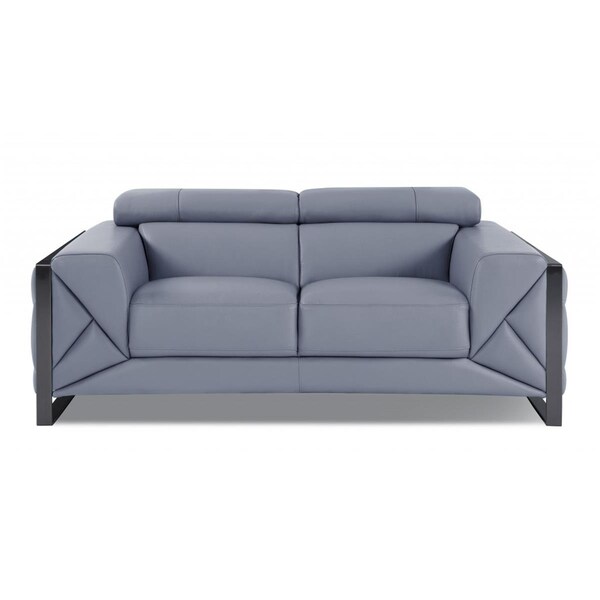 Gfancy Fixtures 75 in. Tufted Italian Leather Loveseat, Light Blue - GF3109365
