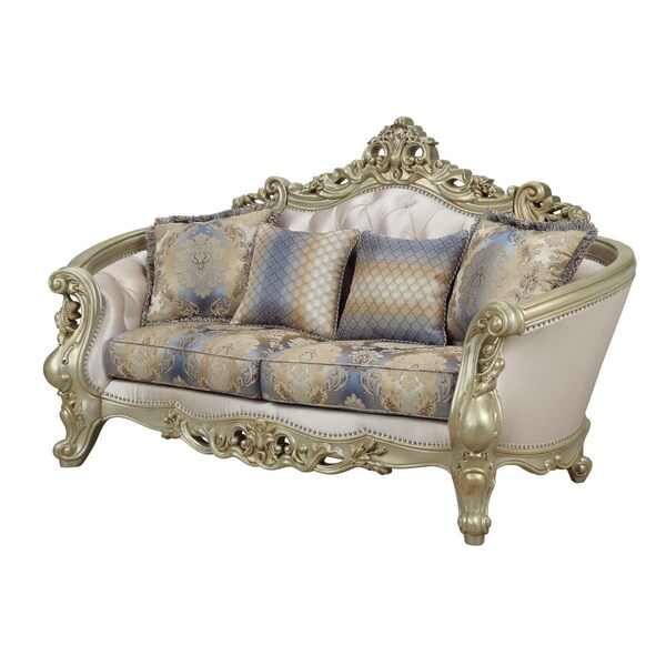 Gfancy Fixtures 40 x 78 x 47 in. Fabric Antique White Upholstery Poly-Resin Loveseat with 4 Pillows - GF3668740
