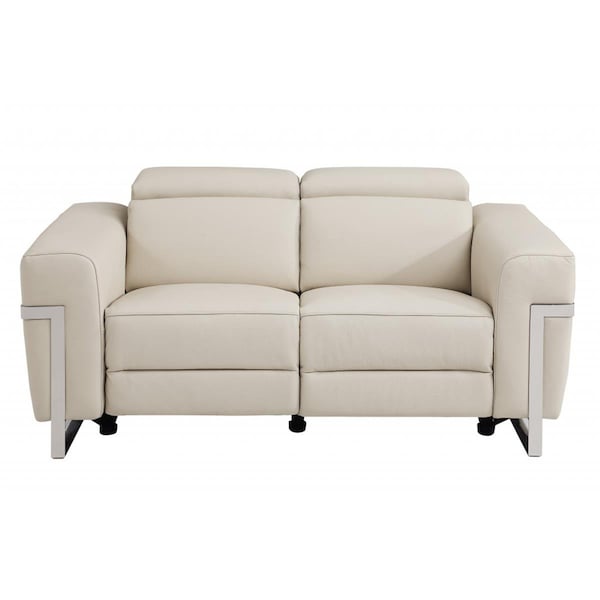 Gfancy Fixtures 65 in. Italian Leather with Chrome Accents Reclining Loveseat, Beige - GF3102778