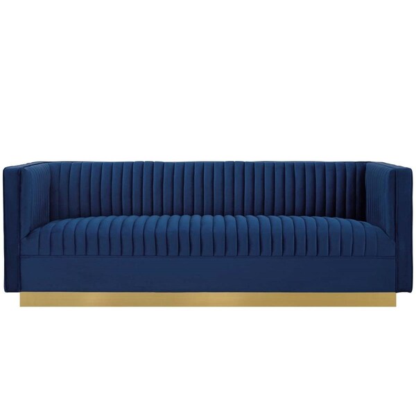 Modway Furniture Sanguine Vertical Channel Tufted Performance Velvet Sofa, Navy - EEI-3405-NAV