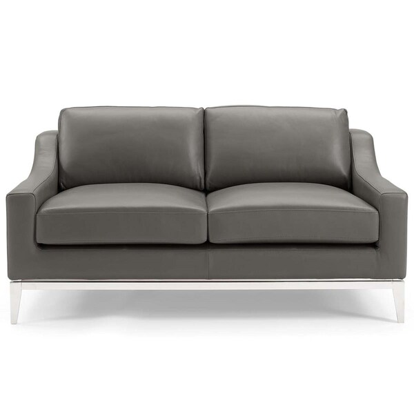 Modway Furniture 64 in. Harness Stainless Steel Base Leather Loveseat, Gray - EEI-3445-GRY