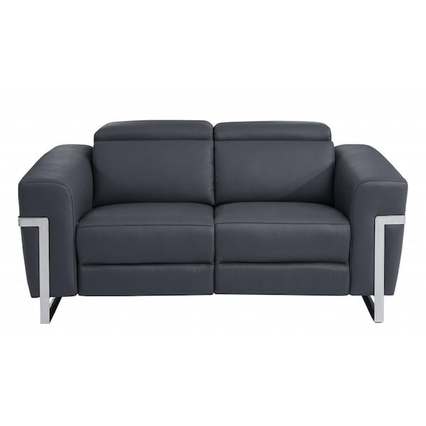 Gfancy Fixtures 65 in. Italian Leather Reclining Loveseat, Dark Gray - GF3102779