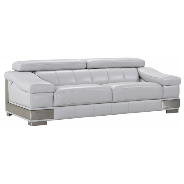 Homeroots 92 in. Lovely Light Grey Leather Sofa - 329621