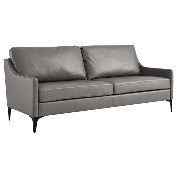 Modway Furniture 27-33.5 x 32 x 74.5 in. Corland Leather Sofa, Gray - EEI-6018-GRY